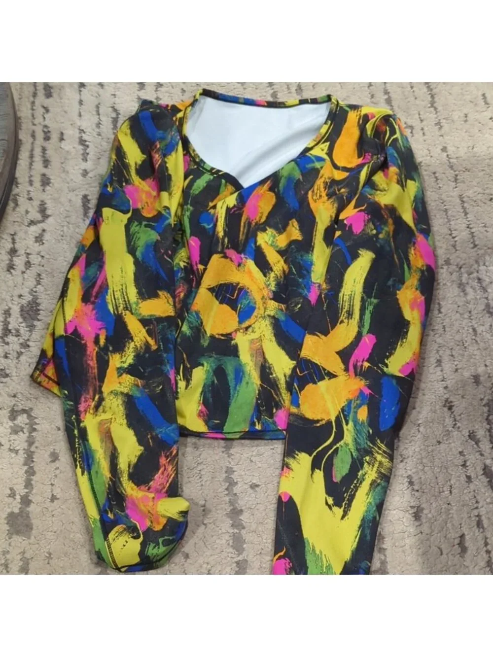 Lululemon Wunder Train Cropped Long Sleeve Shirt Undertone Black Multi